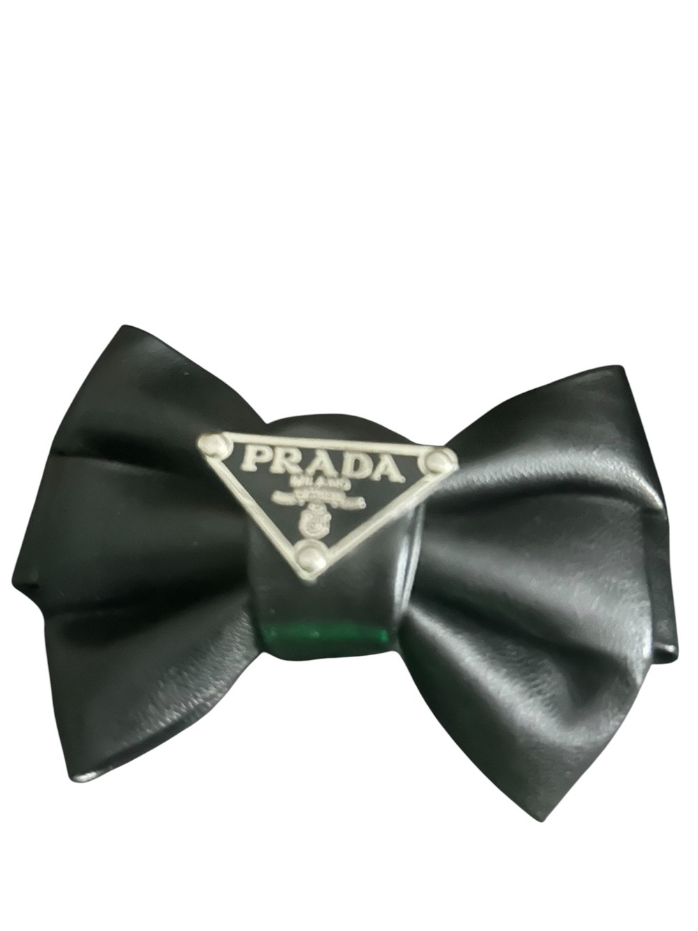 Black leather Bow Hair Clip with Triangle Logo/fashion jewelry